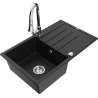 Mexen Bruno 1-bowl granite sink with drainer and Elia kitchen tap, black - 6513-77-670101-00