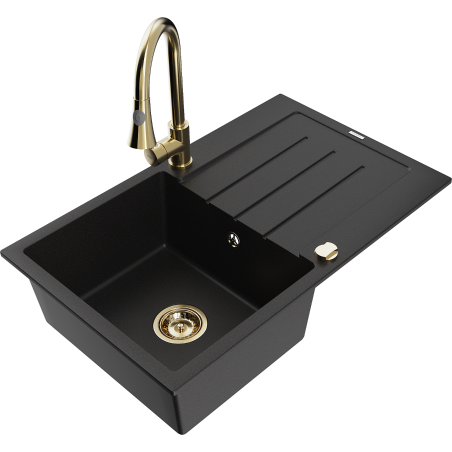 Mexen Bruno granite single-bowl sink with drainer and kitchen faucet Elia, black - 6513-77-670101-50