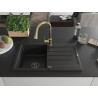 Mexen Bruno granitische spoelbak 1-komorige met droogrek en keukenkraan Elia, zwart - 6513-77-670101-50-B