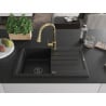 Mexen Bruno Granitspüle 1-Becken mit Abtropffläche und Küchenarmatur Elia, schwarz - 6513-77-670101-50-B