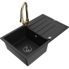 Mexen Bruno 1-bowl granite sink with drainer and Elia kitchen tap, black - 6513-77-670101-50-B