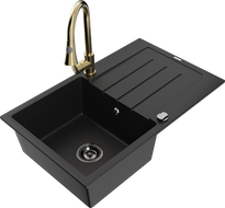 Mexen Bruno graniittinen keittiöallas, 1-allasosa valutustasolla ja Elia keittiöhanalla, musta - 6513-77-670101-50-B