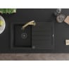 Mexen Bruno Granitspüle 1-Becken mit Abtropffläche und Küchenarmatur Elia, schwarz - 6513-77-670101-50-B