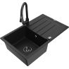 Mexen Bruno 1-bowl granite sink with drainer and Elia kitchen tap, black - 6513-77-670101-70-B