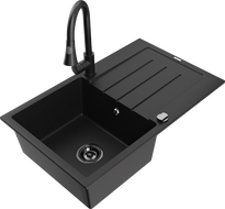 Mexen Bruno fregadero de granito de 1 cubeta con escurridor y grifo de cocina Elia, negro - 6513-77-670101-70-B
