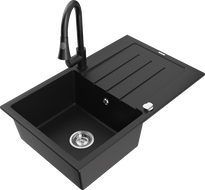 Mexen Bruno fregadero de granito de 1 seno con escurridor y grifo de cocina Elia, negro - 6513-77-670101-70