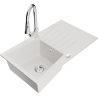 Mexen Cesar 1-basin Granite Sink with Drainer and Elia Kitchen Tap, White - 6514-20-670101-00