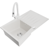 Mexen Cesar fregadero de granito de 1 seno con escurridor y grifo de cocina Elia, blanco - 6514-20-670101-20