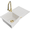 Mexen Cesar granite kitchen sink 1-bowl with drainer and Elia kitchen tap, white - 6514-20-670101-50