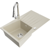 Mexen Cesar évier en granit 1 bac avec égouttoir et mitigeur de cuisine Elia, beige - 6514-69-670101-00