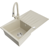 Mexen Cesar 1-bowl granite sink with drainer and Elia kitchen tap, beige - 6514-69-670101-69