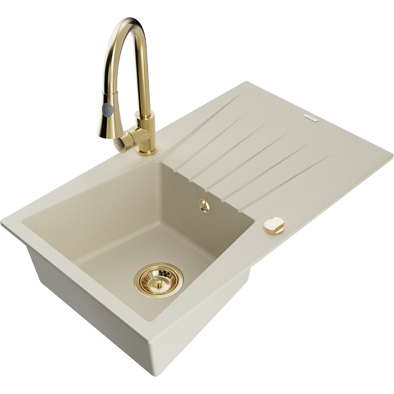 Mexen Cesar graniittinen 1-altainen tiskiallas valutustasolla ja keittiöhanalla Elia, beige - 6514-69-670101-50