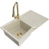 Mexen Cesar granieten gootsteen 1-komorige met afdruiprek en keukenkraan Elia, beige - 6514-69-670101-50