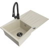 Mexen Cesar Granitspüle 1-Becken mit Abtropffläche und Küchenarmatur Elia, beige - 6514-69-670101-70