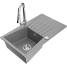 Mexen Cesar évier de cuisine en granit 1 bac avec égouttoir et robinet de cuisine Elia, gris - 6514-71-670101-00