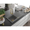 Mexen Cesar fregadero de granito de 1 tina con escurridor y grifo de cocina Elia, gris - 6514-71-670101-50