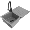 Mexen Cesar 1-bowl granite sink with drainer and Elia kitchen tap, grey - 6514-71-670101-70-B