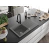 Mexen Cesar granieten spoelbak met 1 kom en afdruiprek en keukenmengkraan Elia, grijs - 6514-71-670101-70