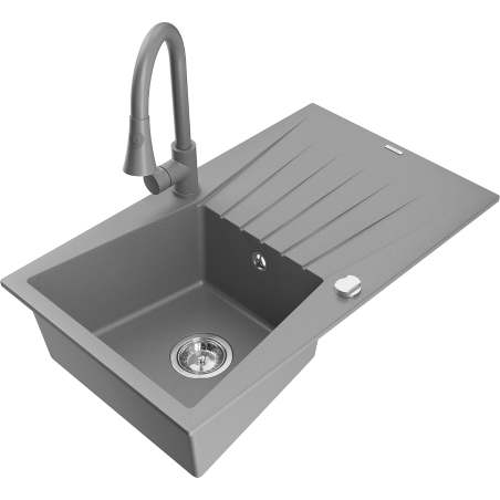 Mexen Cesar fregadero de granito de 1 tazón con escurridor y grifo de cocina Elia, gris - 6514-71-670101-71
