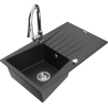 Mexen Cesar lavello in granito a 1 vasca con gocciolatoio e rubinetto da cucina Elia, nero/argento metallizzato