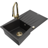Mexen Cesar 1-bowl granite sink with drainer and Elia kitchen tap, black/silver metallic - 6514-73-670101-50