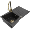 Mexen Cesar fregadero de granito de 1 cubeta con escurridor y grifo de cocina Elia, negro/plateado metálico - 6514-73-670101-50