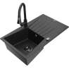 Mexen Cesar Granitspüle 1-Becken mit Abtropffläche und Küchenarmatur Elia, schwarz/silber-metallic - 6514-73-670101-70-B