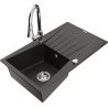 Mexen Cesar granite sink 1-bowl with drainer and Elia kitchen faucet, black/gold metallic - 6514-75-670101-00