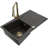 Mexen Cesar granitische spoelbak met 1 bak, afdruipplaat en keukenmengkraan Elia, zwart/goud metallic - 6514-75-670101-50