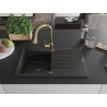 Mexen Cesar fregadero de granito de 1 seno con escurridor y grifo de cocina Elia, negro/dorado metálico - 6514-75-670101-50-B