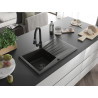 Mexen Cesar granit gootsteen 1-kamer met afdruiprek en keukenkraan Elia, zwart/goud metallic - 6514-75-670101-70-B