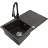 Mexen Cesar évier en granit 1 bac avec égouttoir et robinet de cuisine Elia, noir/or métallique - 6514-75-670101-70