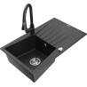 Mexen Cesar fregadero de granito de 1 cubeta con escurridor y grifo de cocina Elia, negro/dorado metálico - 6514-75-670101-70