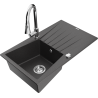 Mexen Cesar granite kitchen sink 1-bowl with drainer and Elia kitchen tap, black speckled - 6514-76-670101-00