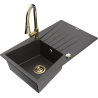 Mexen Cesar fregadero de granito de 1 cubeta con escurridor y grifo de cocina Elia, negro moteado - 6514-76-670101-50