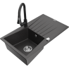 Mexen Cesar granieten gootsteen met 1 bak en afdruiprek en keukenmengkraan Elia, zwart gespikkeld - 6514-76-670101-70