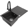 Mexen Cesar granitdiskbänk med 1 ho och avrinning samt köksblandare Elia, svart stänkt - 6514-76-670101-70