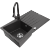Mexen Cesar 1-bowl granite sink with drainer and Elia kitchen tap, black speckled - 6514-76-670101-76