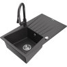 Mexen Cesar fregadero de granito de 1 cubeta con escurridor y grifo de cocina Elia, negro moteado - 6514-76-670101-76