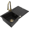 Mexen Cesar single-bowl granite sink with drainer and Elia kitchen tap, black - 6514-77-670101-50