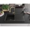 Mexen Cesar lavello in granito ad 1 vasca con scolapiatti e rubinetto da cucina Elia, nero - 6514-77-670101-50-B