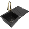 Mexen Cesar granite kitchen sink, 1-bowl with drainer and Elia kitchen tap, black - 6514-77-670101-50-B