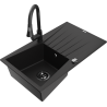 Mexen Cesar fregadero de granito de 1 cubeta con escurridor y grifo de cocina Elia, negro - 6514-77-670101-70-B