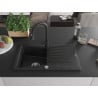 Mexen Cesar Granitspüle 1-Becken mit Abtropffläche und Küchenarmatur Elia, schwarz - 6514-77-670101-70