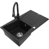 Mexen Cesar fregadero de granito de 1 cuenco con escurridor y grifo de cocina Elia, negro - 6514-77-670101-70
