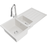 Mexen Andres granite sink 1.5-bowl with drainer and Elia kitchen tap, white - 6515-20-670101-00