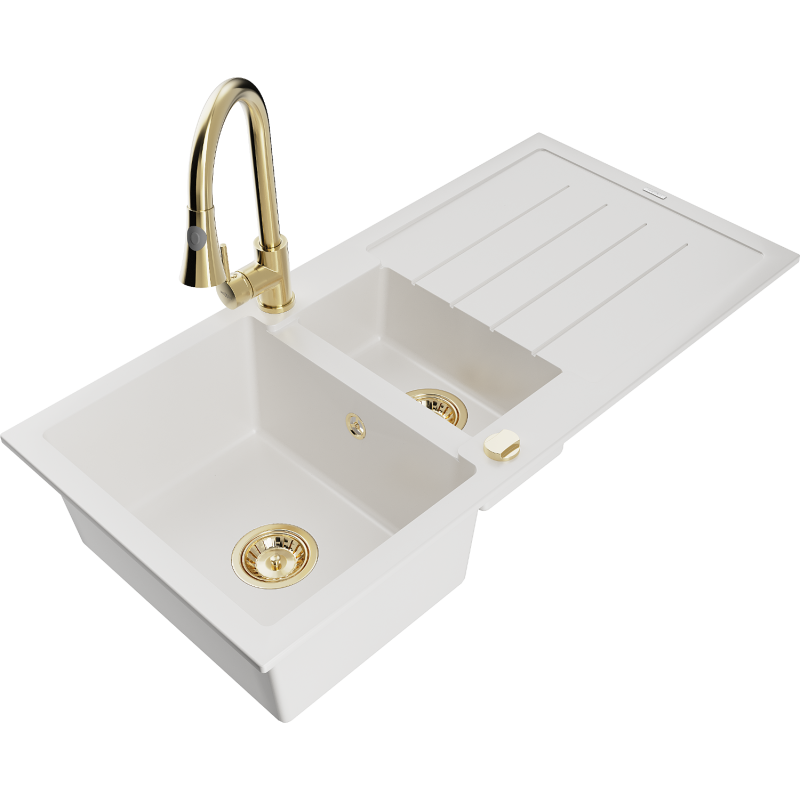 Mexen Andres 1,5-Kammer Granitspullsteen mat Ofklusser an Kichekran Elia, wäiss - 6515-20-670101-50