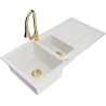 Mexen Andres fregadero de granito de 1,5 senos con escurridor y grifo de cocina Elia, blanco - 6515-20-670101-50