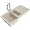Mexen Andres fregadero de granito de 1,5 compartimentos con escurridor y grifo de cocina Elia, beige - 6515-69-670101-00