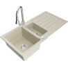 Mexen Andres fregadero de granito de 1,5 cuencas con escurridor y grifo de cocina Elia, beige - 6515-69-670101-00